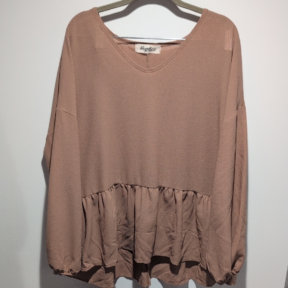 Haptics Women's Ruffle-Hem V-Neck Tunic in Dusty Rose